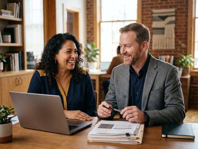 Small-business owner smiling, confident their payroll is handled